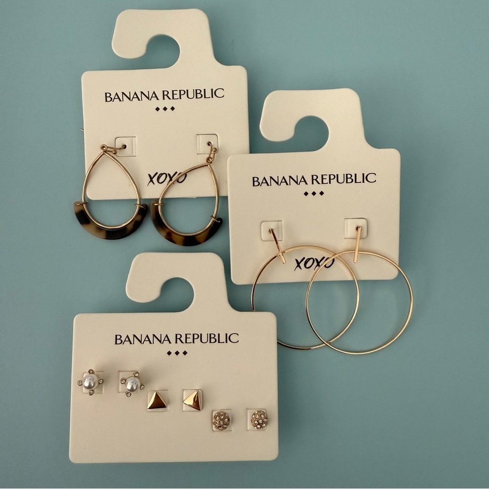 Banana Republic Factory-Earring-Set-Lot-Bundle-Gold-Tortoiseshell-Hoops-Studs